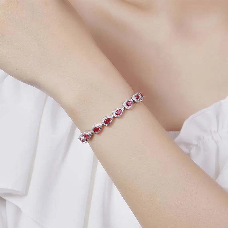 Luxury S925 Sterling Silver Full Ruby Tennis Bracelet Fine Jewelry Gemstones