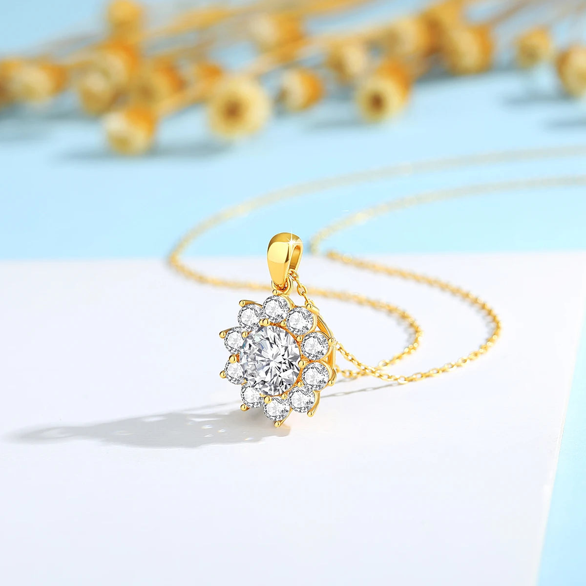 Gold Necklace 18K Moissanite With Jewelry Flower Pendant Anniversary