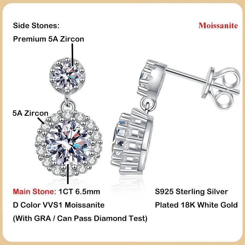 Moissanite Earrings Drop Fine Jewelry S925 Sterling Silver