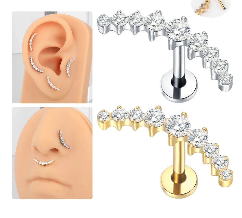 Nose Rings Zircon Labret Tragus Helix Daith Lobe Stud for Women