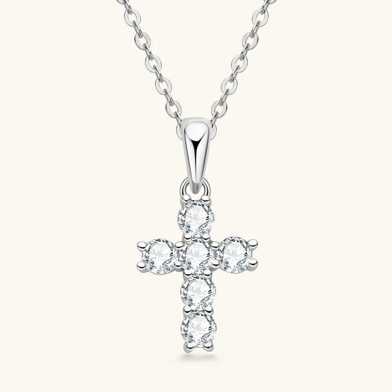 Sterling Silver 925 Religion Cross Pendant Necklace Bling Moissanite Necklaces Daily Jewerly