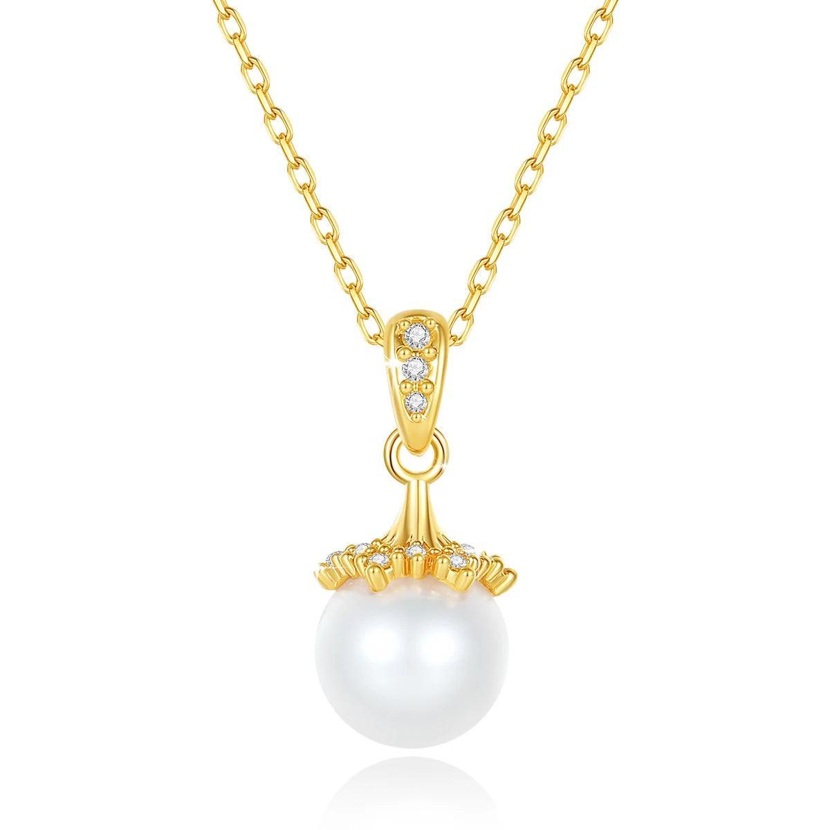 100% 18K Gold Natrual Fresh Water Pearl Necklace With Women Pendant Jewelry