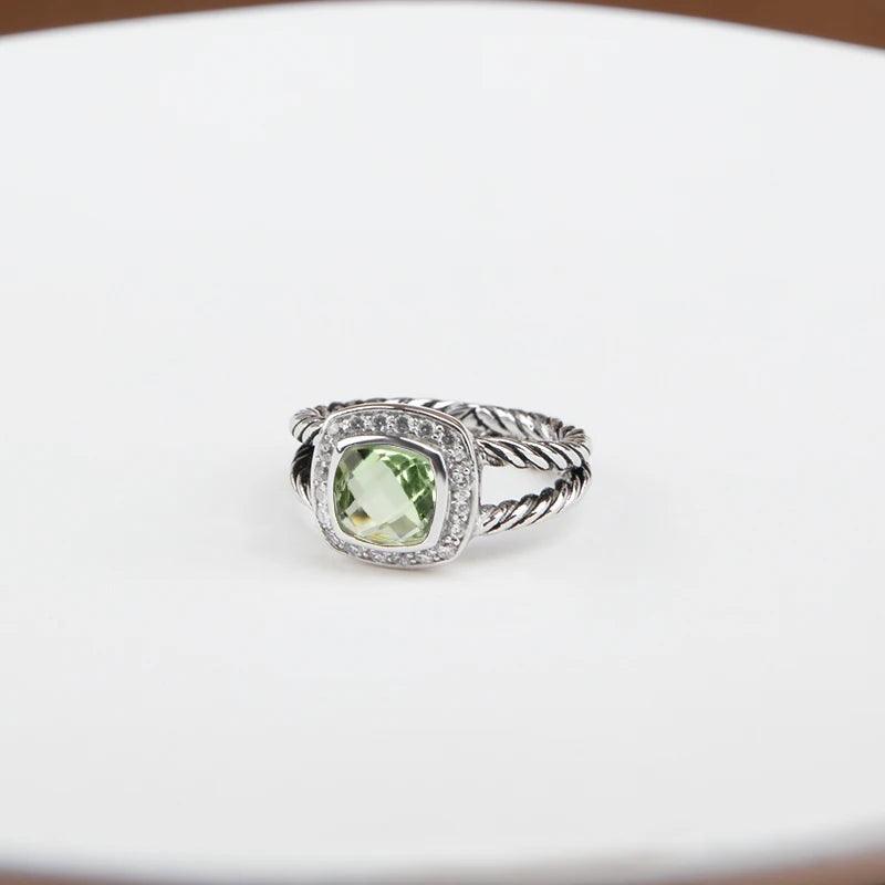 Moissanite rings Vintage Twisted Spiral Green Elegant Jewelry 