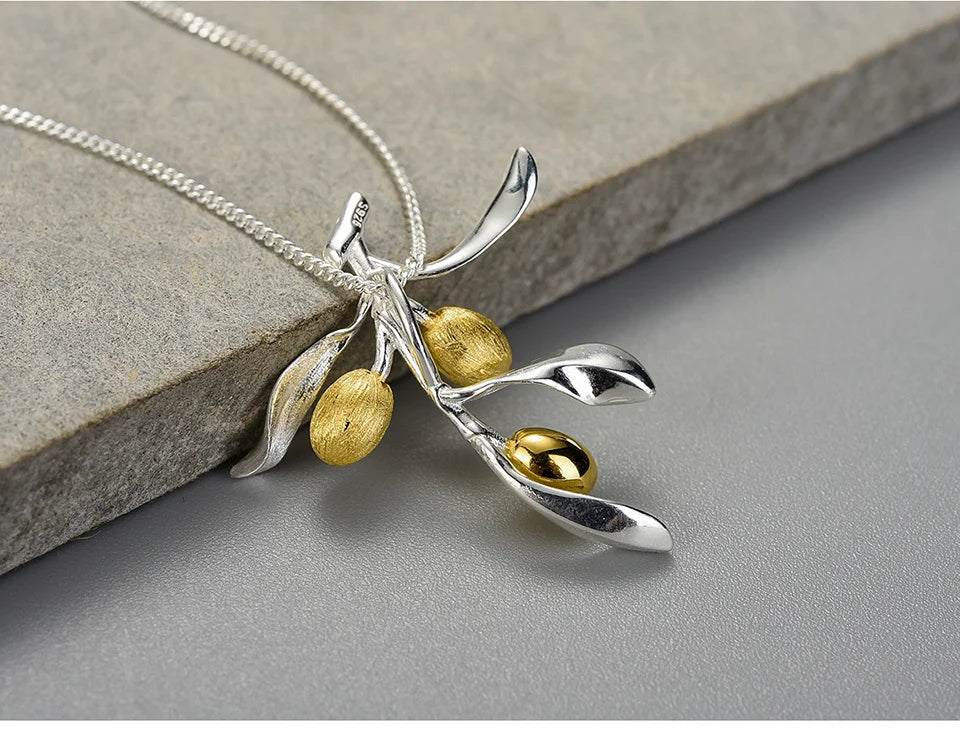 Olive Leaves Pendant Fashion Sterling Silver 925 Vintage Fine Jewelry