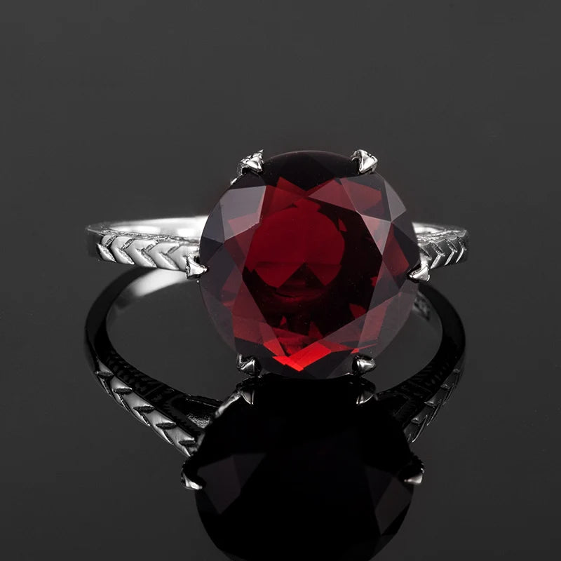 January Birthstone Dark Red Garnet Rings 925 Sterling Silver Jewelry