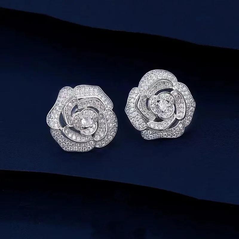 Moissanite Earrings Charm Flower Stud Sterling Silver 925