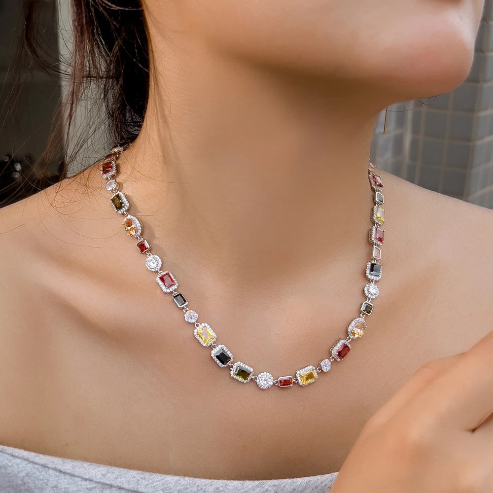 June Birthstone Vibrant Multi Color Chain Necklace Daily Jewelry