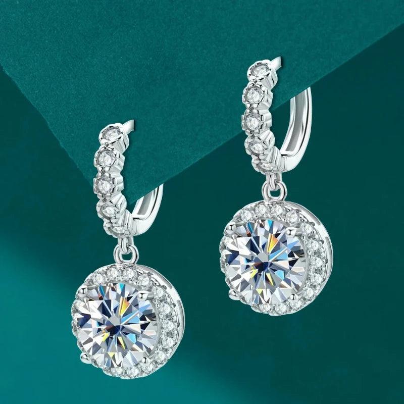 Hoop Earrings with Round Sunflower D Color Diamond Drop Silver 925