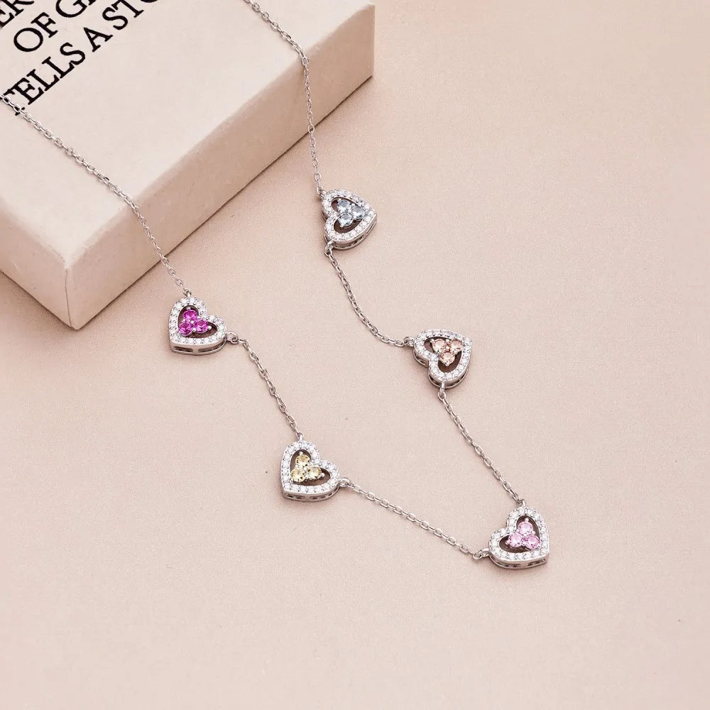 Diamond Necklace Silver S925 Heart Hollow Sparkling Luxury Jewelry