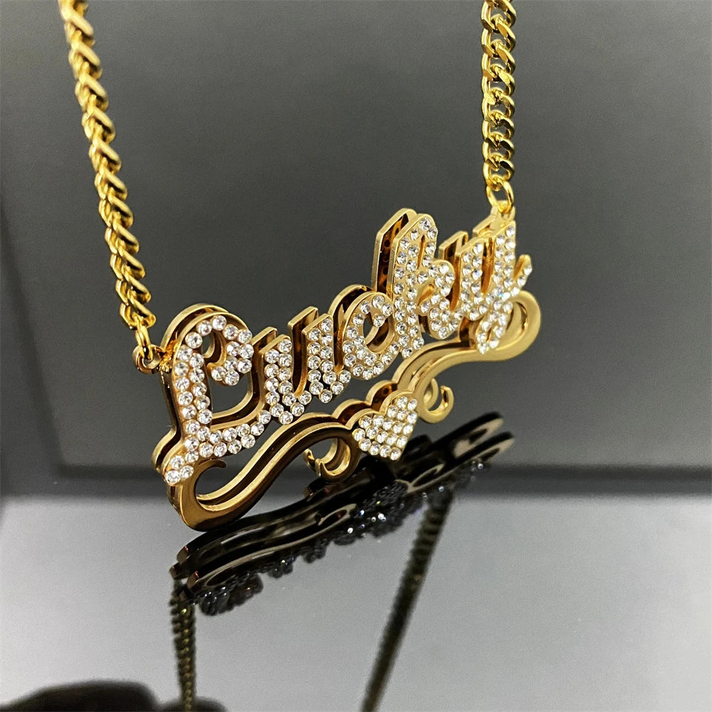 Name Necklace 3D Double Layer Customized Shiny Personalized Jewelry