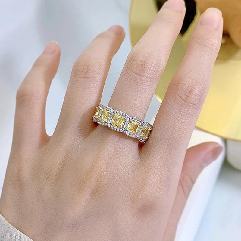 Diamond Rings High Carbon White Rose Gold Square Sparkling