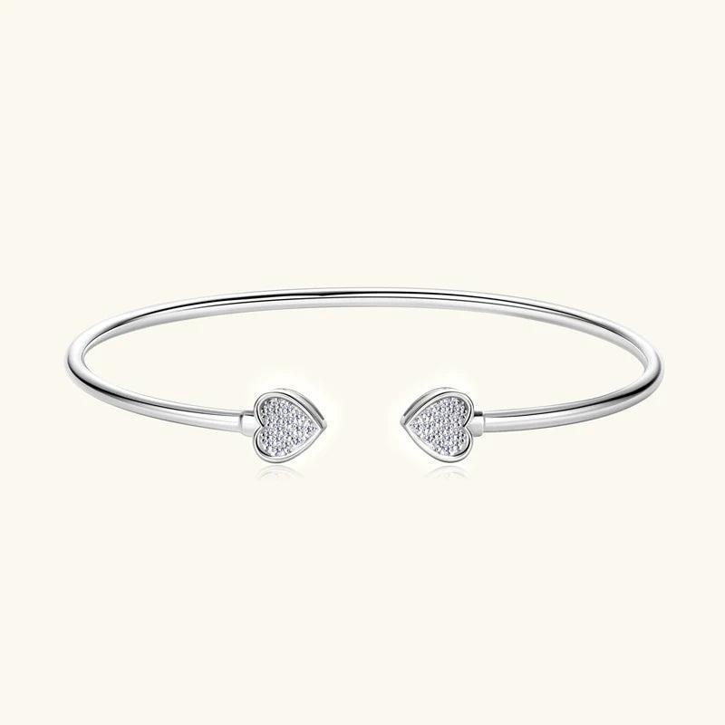 Diamond Bracelet Heart Cuff Bangle 100% 925 Sterling Silver 