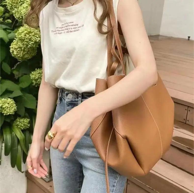 Vintage Womens Tote Bag Casual Fashion Large Capacity Leather Shoulder