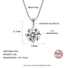 Moissanite 1ct Stone Pendant Necklaces Summer 925 Sterling Silver Necklace Jewelry