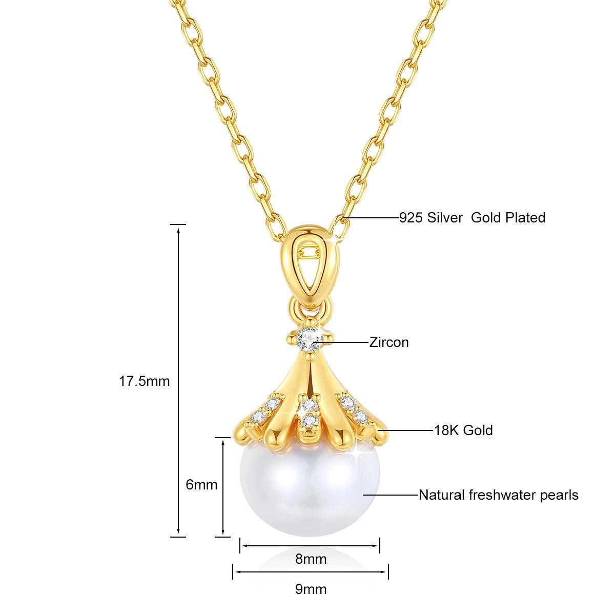 100% 18K Gold Natrual Fresh Water Pearl Necklace With Women Pendant Jewelry