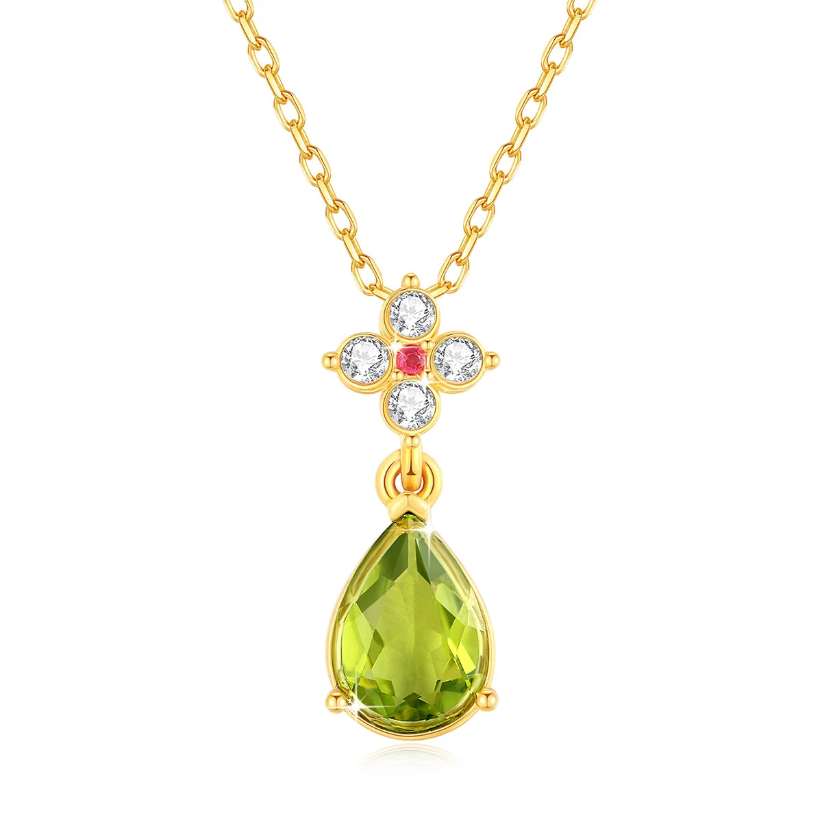 Gold Necklace 18K Natural Stone Teardrop Pendant Jewelry