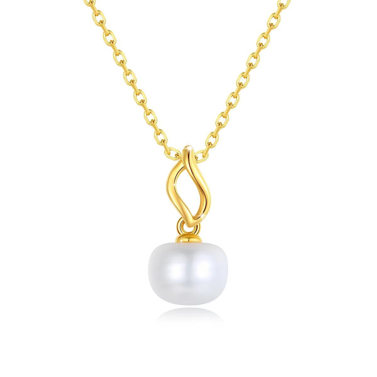 100% 18K Gold Natrual Fresh Water Pearl Necklace With Women Pendant Jewelry