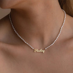 Name Necklace Stainless Steel Women Freshwater Pearl Letters Chain