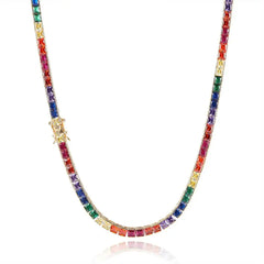 February birthstone Colorful Tennis Necklace Silver Plated Jewelry