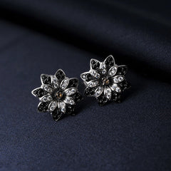 April Birthstone Flower Natural Black Earrings Fine Gemstone Jewelry