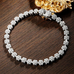 Tennis 925 Silver Plated White Gold Diamond Flower Bracelet