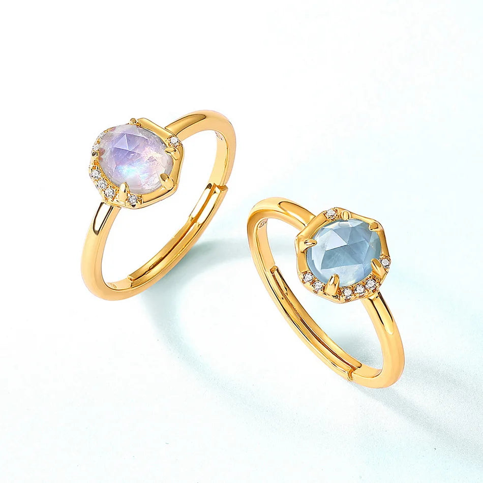 December Birthstone Resizable Rings Natural Moonstone Classic Jewelry