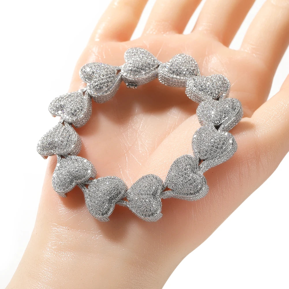 Personalized Heart Bracelet 17mm Paved With Stones For Women Jewelry