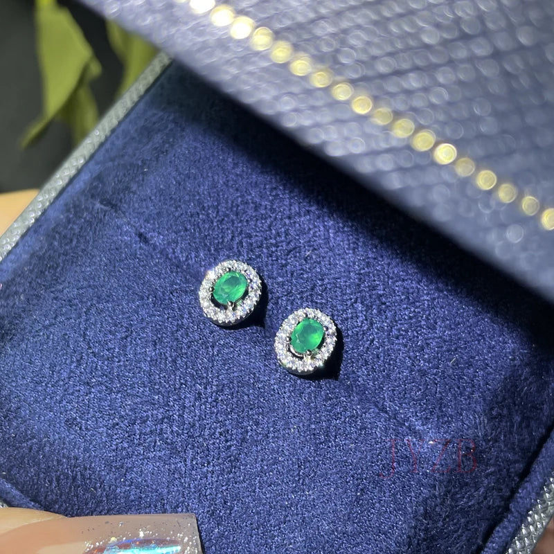 May Birthstone Natural Emerald Stud Earrings Luxury Style