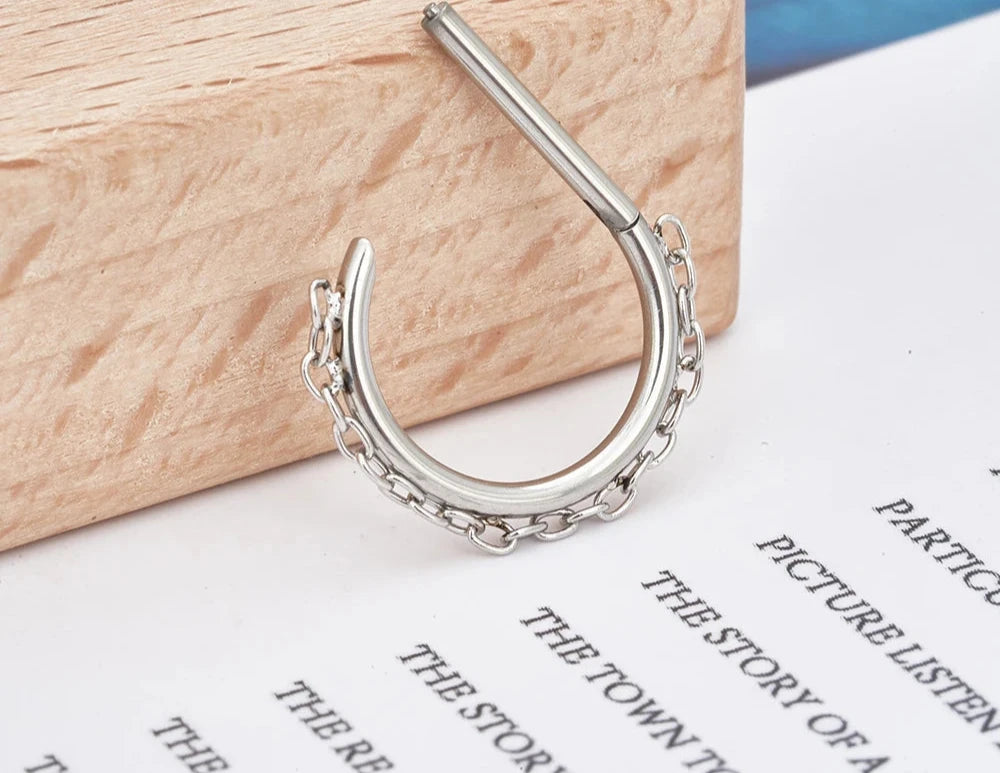 Nose Ring Titanium D Shaped Segmented Clicker Cartilage Jewelry