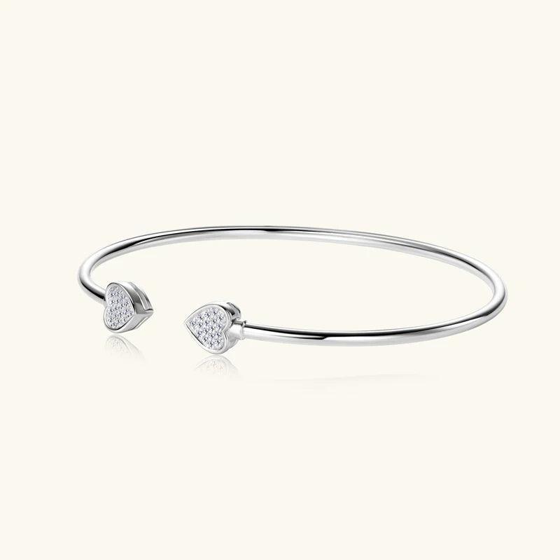 Full Moissanite Heart Cuff Bangle 100% 925 Sterling Silver Bracelets  