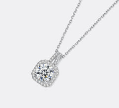 Moissanite Necklace With Pave Link Chain Squre Pendants Luxury Jewellery