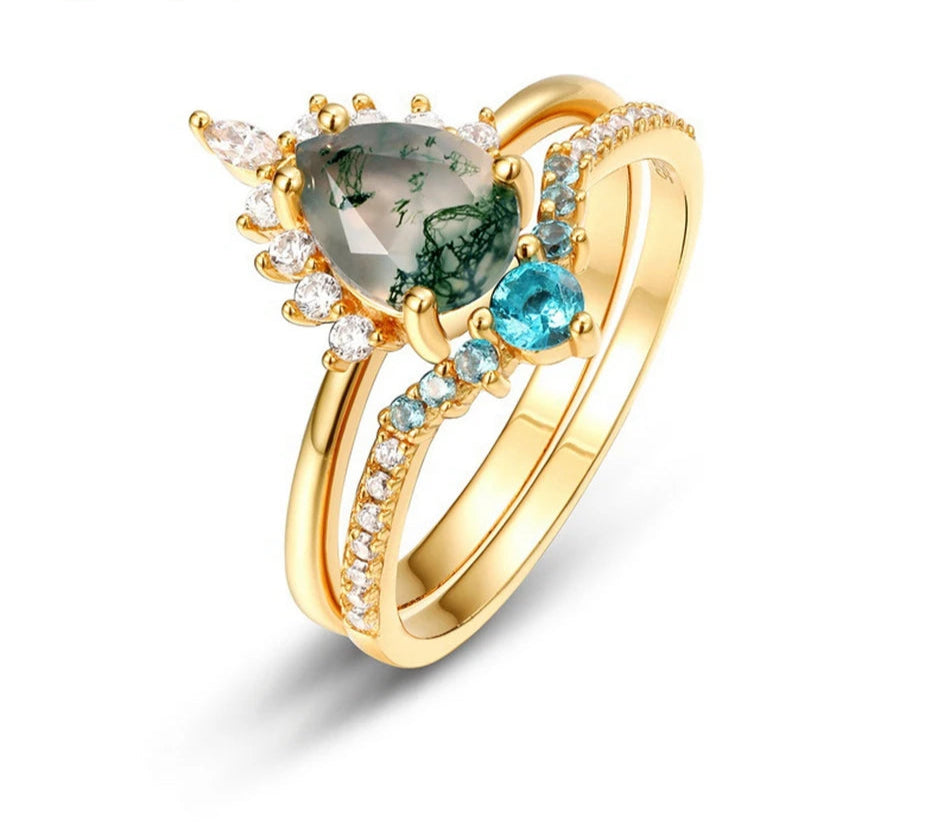 August Birthstone Natural Agate Ring For Woman Gold Plated Jewelry