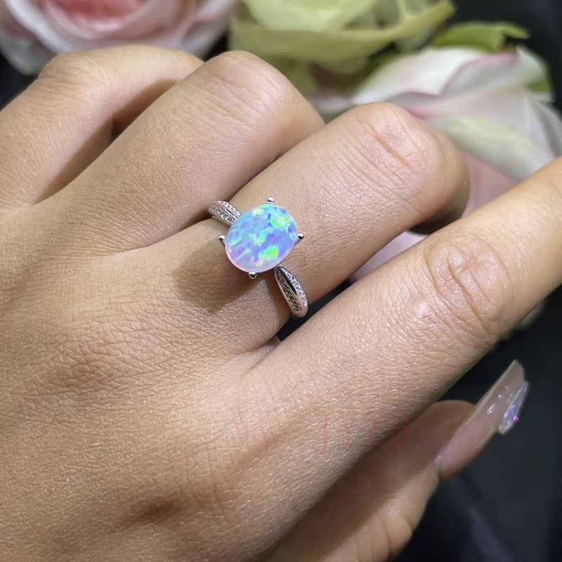 October Birthstone Opal Ring Promise 925 Silver Party Jewelry