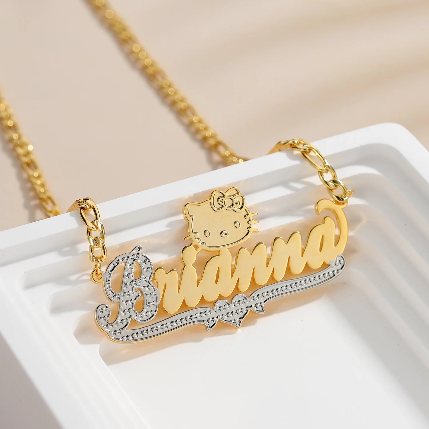 Name Necklace Customized Two Tone 14K Gold Plated