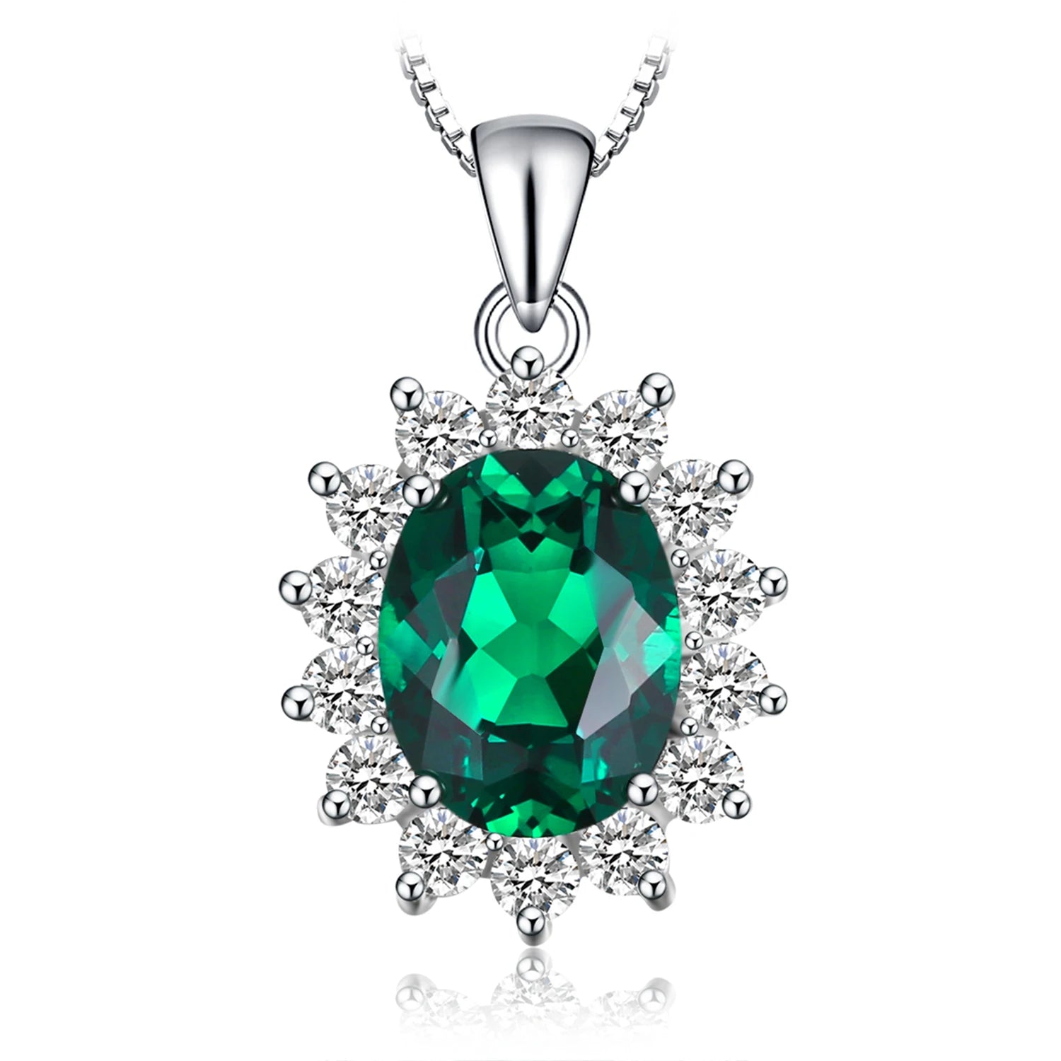 January Birthstone Synthetic Ruby Simulated Emerald Silver Necklace