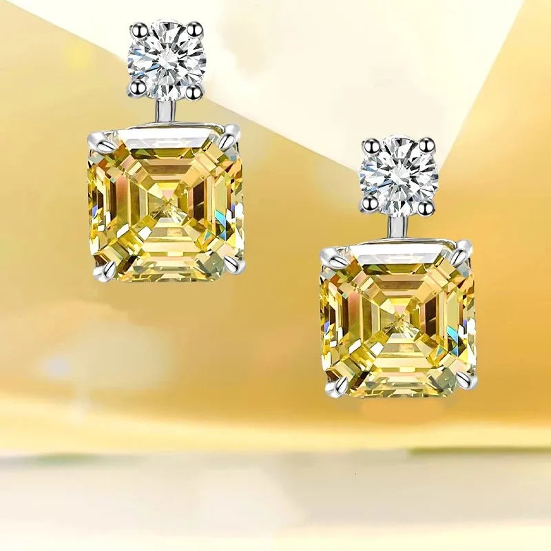 Diamond Earrings Yellow Square Asche Studs High Carbon