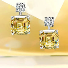 Diamond Earrings Yellow Square Asche Studs High Carbon