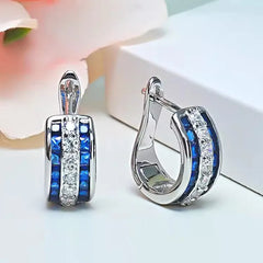 Diamond Earrings Ruby Sapphire Hoop 925 Sterling Silver Women Jewelry