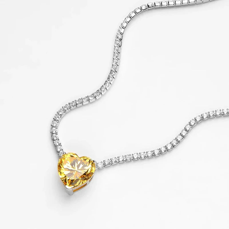 Diamond necklace 925 Silver Heart High Pendant Sparkling Fine Jewelry