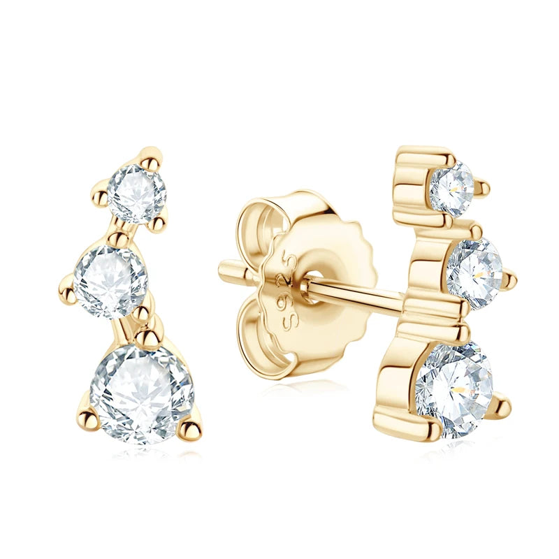 Gold Earrings D Color Stud Crawler 14K Gold Plated 925 Silver Jewelry