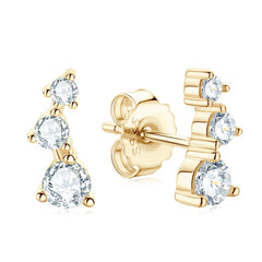 Gold Earrings D Color Stud Crawler 14K Gold Plated 925 Silver Jewelry