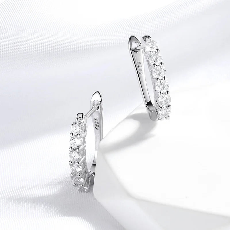 Hoop earrings Halo Moissanite 925 Silver Straight Row Buckles Studs