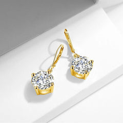 Gold Earrings Round Moissanite Drop with Party Jewelry