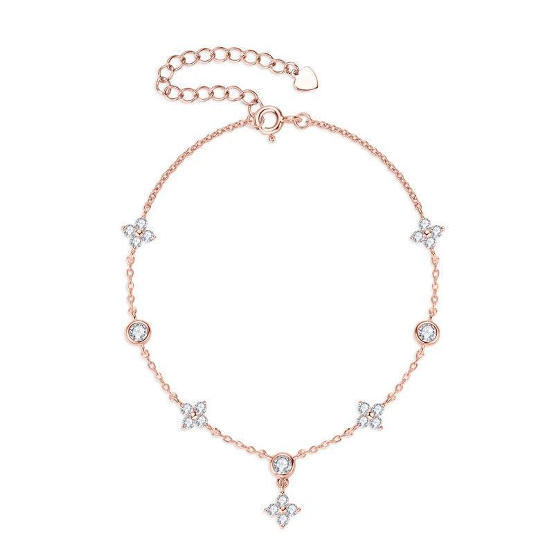 Moissanite Bracelet With 925 Sterling Silver Flower Adjustable Chain