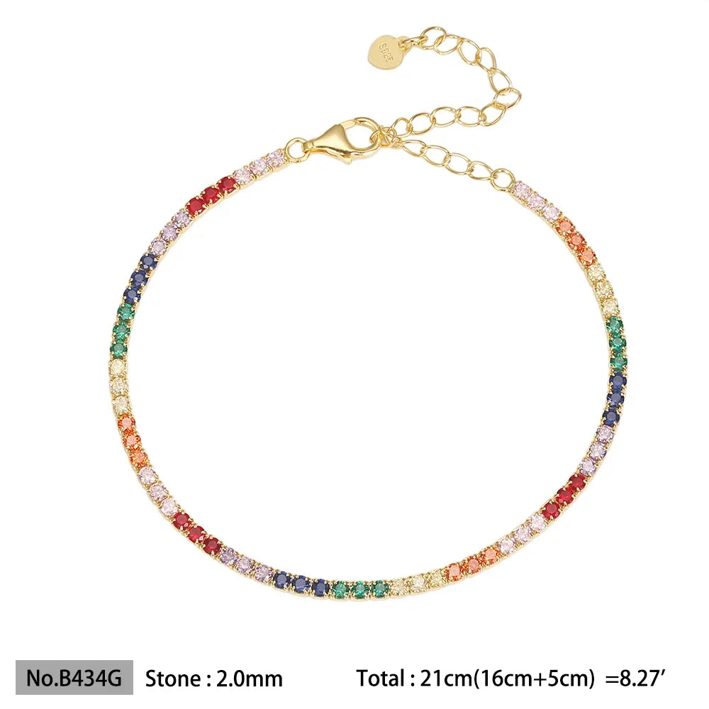 Diamond bracelet 925 Silver Rainbow 2mm Women Fine Jewelry