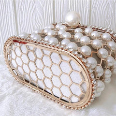 Luxury Designer Pearl Handbag and Purses Hollow Out Clutch Handle