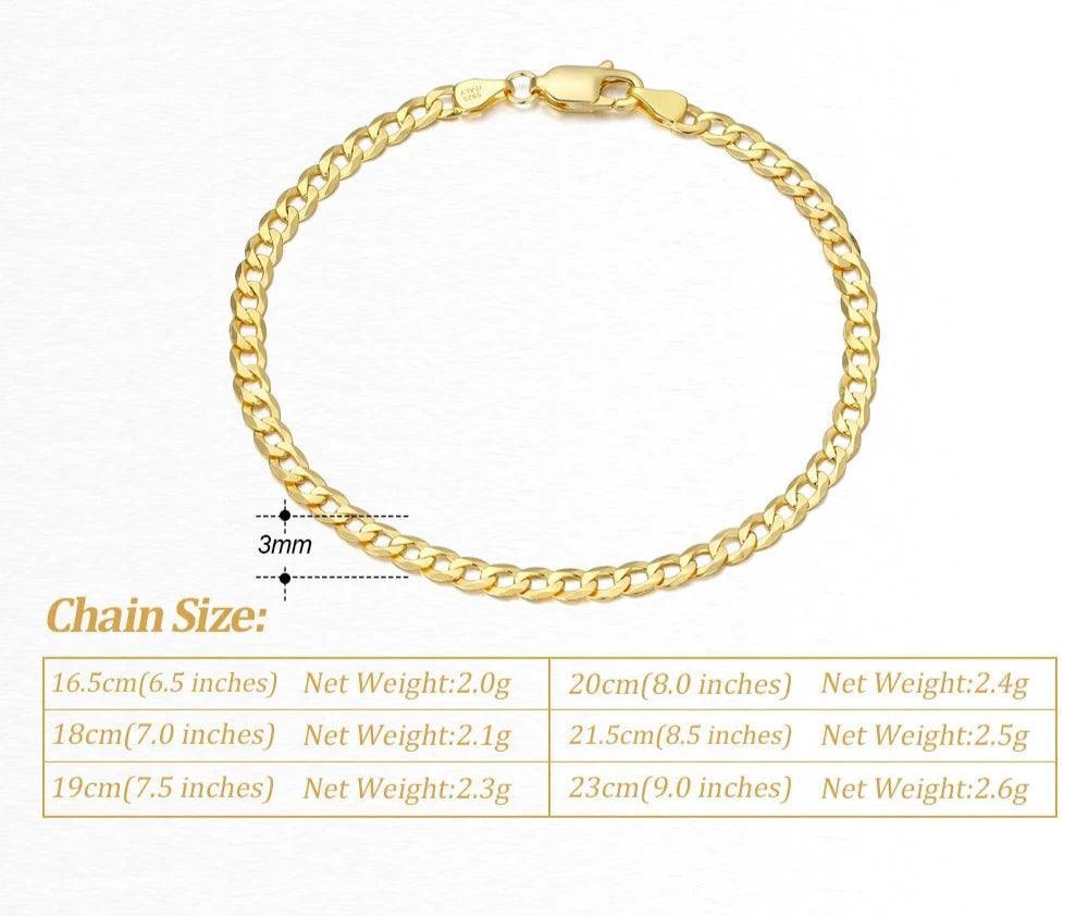 Tennis bracelet Silver 925 Gold 18K Link Curb Chain 