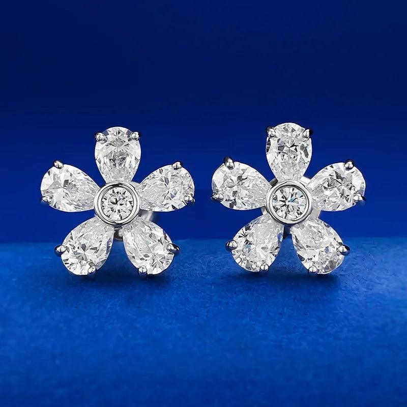 Moissanite Earrings Charm Flower Stud Sterling Silver 925