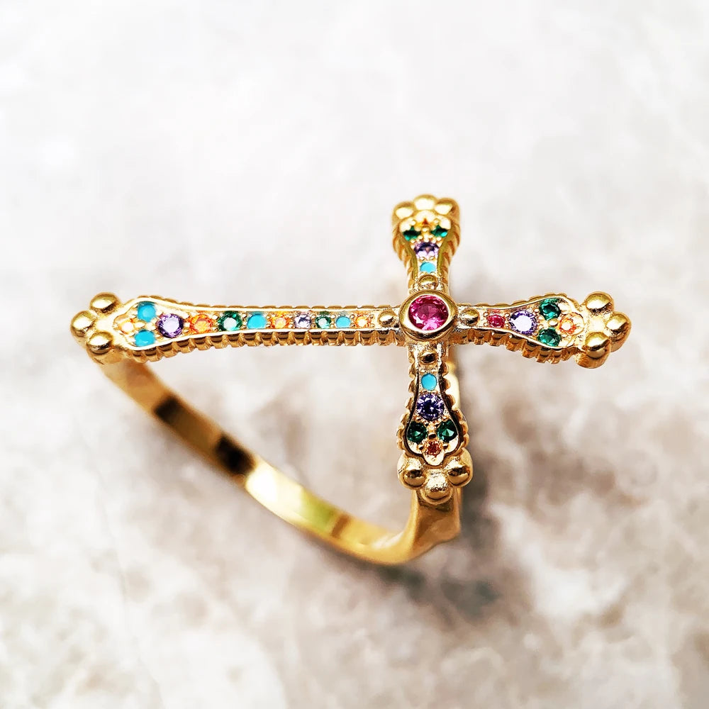 September Birthstone Ring Cross Vintage Fine Jewerly