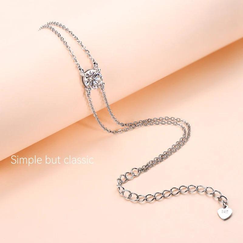 Diamond Bracelet 14K Gold Plated Double Chain with 1.0 Carat Single